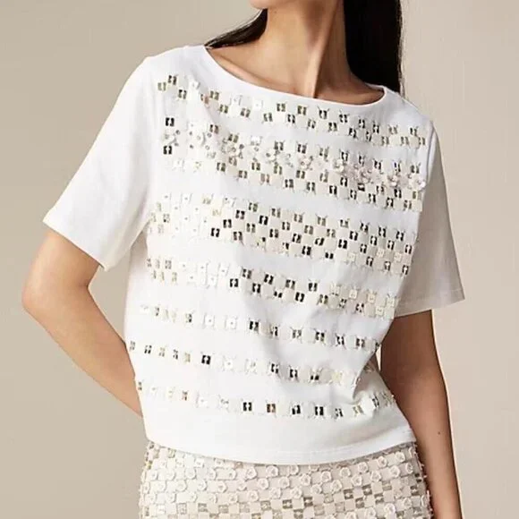 J. Crew Limited-Edition Embellished Top Floral Appliques White Size XS NWT - Picture 1 of 7